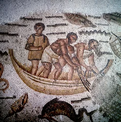 Cena de pesca em Mosaico em Hipona, Argélia.
