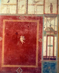 Quarto estilo Afresco de Pompeia, Casa de Pinario Ceriale, Pompeia , Campânia, Civilização romana