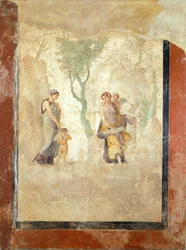 Fresco representando Eros a ser castigado na presença de Afrodite, da Casa do Amor Castigado, Pompeia (Lista do Património Mundial da UNESCO