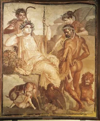 Fresco representando Hércules a encontrar o seu filho Télefo na Arcádia, da Basílica de Ercolano, província de Nápoles, Itália