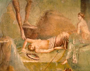Afresco representando Maenad dormindo, da Casa de Citharist, Pompeia , Campânia, Civilização Romana