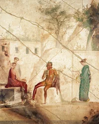 Panela de representação de frescos entre ninfas, de Pompeia, Itália (fresco)