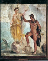 Fresco representando Perseu e Andrómeda de Pompeia, Campânia, Itália, pintura sobre reboco, 55-79 d.C.