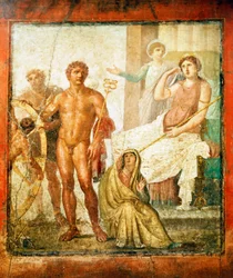 Afresco representando a Tortura de Issone, da Casa de Vettii, Pompeia, Campânia