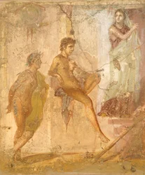 Afresco representando Vénus a pescar, de Casa dos Cupidos de Ouro, Pompeia , Campânia, Civilização Romana