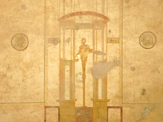 Afresco representando uma cariátide, da Casa dos Amantes, Pompeia , Campânia, Civilização Romana