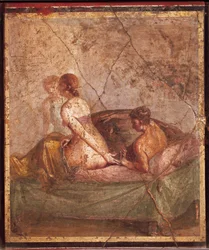 Fresco representando o tema erótico, de Pompeia, Itália