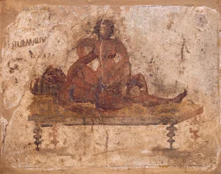 Fresco representando um tema erótico, de Pompeia, Itália