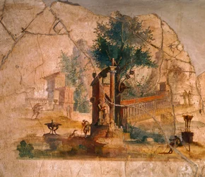 Fresco representando uma paisagem, da Villa de Agripa Póstumo, Pompeia (Lista do Património Mundial da UNESCO)