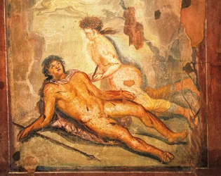 Fresco representando o mito de Píramo e Tisbe, Casa de Loreio Tiburtino, Pompeia, Campânia, civilização romana