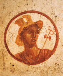 Fresco representando o retrato de um homem sobre fundo branco, Casa da Caça Antiga, Pompeia , Campânia, Civilização Romana