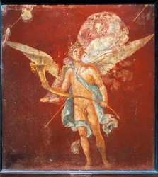 Génio alado que representa o génio alado que carrega a mulher nos ombros, da Casa de Naviglio, Pompeia, Itália