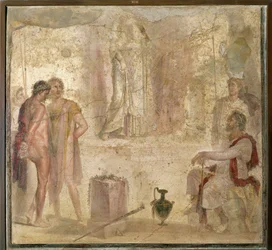 Itália, Campânia, Pompeia, Casa dos Cupidos de Ouro, Orestes e Pílades diante de Ifigénia, fresco