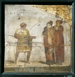 Itália, Campânia, Pompeia, Cena de teatro, fresco