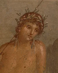 Itália, Região da Campânia, Província de Nápoles, Pompeia, Casa de Marco Lucrezio Frontone Fresco representando Narciso junto a um lago