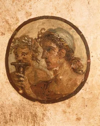 Itália, Província de Nápoles, Região da Campânia, Pompeia, Casa de Loreio Tiburtino, pormenor de um fresco representando atletas
