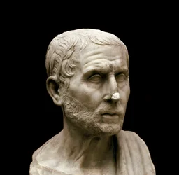 Busto de mármore do filósofo e historiador grego Posidónio (Posidonius) de Apameia, chamado o Atleta (135-51 a.C.), Nápoles, Museo Archeologico Nazionale, n.º 6142