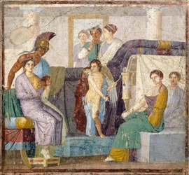 Casamento de Vénus e Marte, pintura mural do tablinum da casa de Marco Lucrezio Fronto, Pompeia, Campânia, Civilização Romana