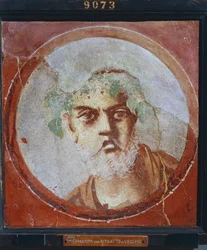 Retrato de um homem idoso (provavelmente um poeta ou um filósofo) de Itália, Campânia, Pompeia, pintura sobre gesso, 55-79 d.C.