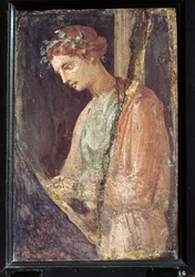 Retrato de perfil de uma jovem mulher de Itália, Campânia, Pompeia, pintura sobre gesso, 55-79 d.C.