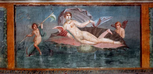 Arte romana: Vénus. Fresco da Casa della Venere in Conchiglia (Casa de Vénus na concha). Século I. Pompeia, Itália