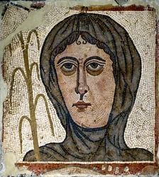 Arte romana: alegoria do inverno como uma mulher vestindo um véu. Mosaico do século V. De Quintana del Marco (Leon) Espanha Madrid, Museu Nacional de Arqueologia