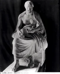Filósofo sentado, cuja cabeça se julga representar Demóstenes (384-322 a.C.) (acrescentada posteriormente), proveniente da Villa Montalto-Negroni