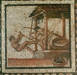 Dois homens a espremer azeite (mosaico)