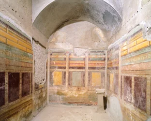 Abóbada decorada com frescos no Segundo Estilo Pompeiano, Casa das Bodas de Prata, Pompeia , Campânia, Civilização Romana