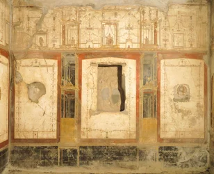 Decoração de parede em Quarto Estilo Pompeiano, da Casa de Loreio Tiburtino, Pompeia , Campania, Civilização Romana