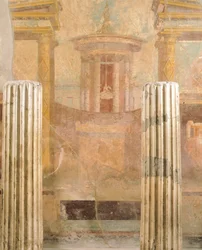 Pintura mural em Segundo Estilo Pompeiano, da Casa do Labirinto, Pompeia, Campânia, Civilização Romana