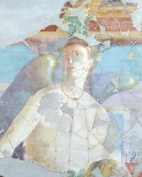 Mulher alada, pormenor do fresco na Casa de Fábio Rufo, Pompeia , Campânia, Civilização Romana