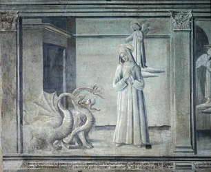 Vida de Santa Françoise Romaine, perseguida por demónios sob a forma de monstros, da escola romana
