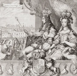 Coroação do rei inglês Guilherme III e da rainha Maria II em 11 de abril