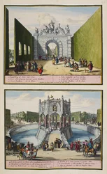 O Parque em Enghien, c.1685, ilustração de uma "Colecção de 86 planos e pontos de vista de Haia".