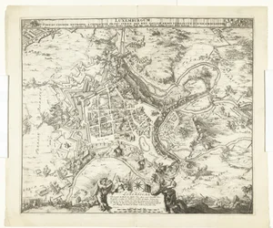 Bombardeio van Luxemburgo porta de maarschalk de Créquy, 1684 Luxemburgo, líder. sobrenome metrópole um príncipe chimacense forte def. registro Mas os braços da Gália o ocuparam. 4 de junho Ao. 8834 (título no objeto)
