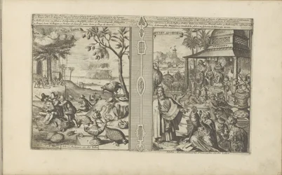 Bomen, dieren en noten; Verering van godbeelden Mangas Nooten / Árvores, Animais, etc. da Índia // Tyden, Afgoden / Ídolos, Matemáticos, Filósofos etc. da Índia (título no objeto) As Índias Orientais e Ocidentais e Outros Lugares (título da série)