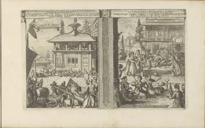 Japanse koophandel; Hof van de koning van de Calaminhans
Japanse koophandel // Commerce du Japon // Calaminhans Eer Pracht / Magnificence of King Calaminhan, nas Índias Orientais (título sobre o objecto)
As Índias Orientais e Ocidentais e outros lugares 