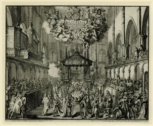 Coro da Abadia de Westminster com a cerimônia fúnebre da rainha, 1695 In