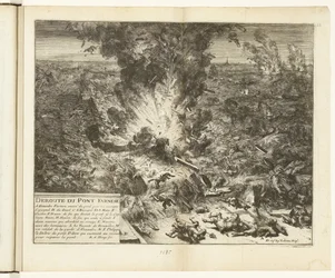 Explodir a ponte de navios de Parma sobre o Escalda, 1585 Deroute du Pont Farnese (título no objeto) Guerres de Flandres (título da série)