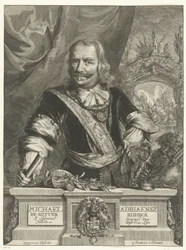 Retrato de Michiel de Ruyter
Michael Adriaensz de Ruyter Ridder Lt Admirael generael Van Hollandt en West Vrieslandt (título sobre o objecto)