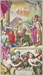 Frontispício &39;Atlas de usar Duke Serene de Borgonha, "retratando a receber tributo dos povos da Europa, Ásia, África e América, c.1730