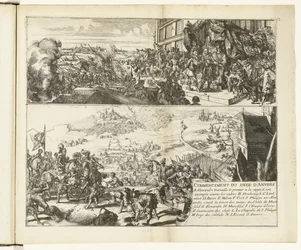 Duas representações sobre o cerco de Antuérpia pelo Duque de Parma, 1584-1585
Começo do cerco de Anvers (título sobre o objecto)
Guerres de Flandres (título da série)