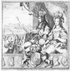 Guilherme III (1650-1702) e Maria II (1662-94) gravados pelo artista, c.1690