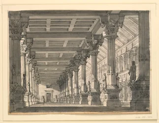 Cenário, Salão em um Palácio Babilônico para a Ópera "Ciro na Babilônia" de Gioacchino Rossini