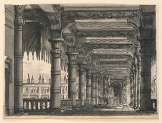 Design de palco, Loggia com fonte em um palácio oriental