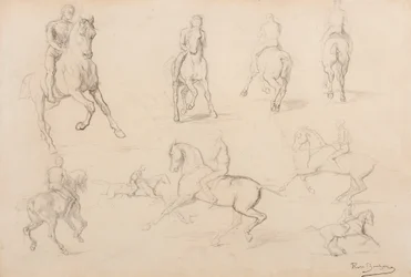 Estudos de um Cavalo e Cavaleiro (grafite sobre papel de trama branca)