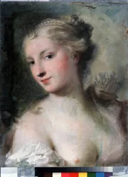 ""Diane"" (Diana) Pintura pastel de Rosalba Giovanna Carriera (1657-1757) por volta de 1746 Museu Pushkin, Moscou