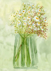 Vaso verde com flores brancas
