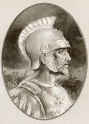 Ashoka, morreu em 232 a.C., também conhecido como Ashoka, o Grande. Imperador indiano da dinastia Maurya. Ilustração de Gordon Ross, artista e ilustrador americano (1873-1946), de Living Biographies of Famous Rulers.